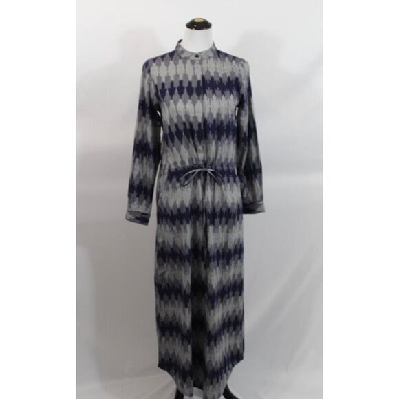 OSEI DURO Sz S Small Navy Gray Ikat Casta Dress Midi Cotton - Picture 9 of 11